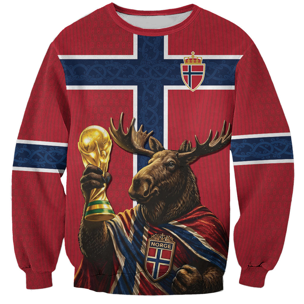 Custom World Football 2026 Norway Sweatshirt Viking Moose Trophy Champion