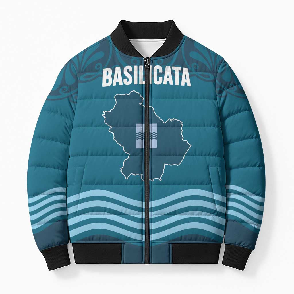 Italy Basilicata Bomber Puffer Jacket Map With Flag Style - Wonder Print Shop