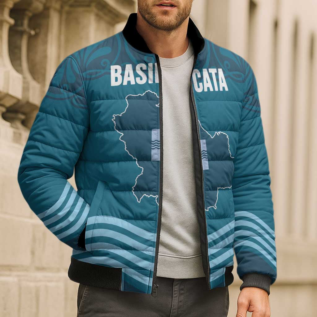 Italy Basilicata Bomber Puffer Jacket Map With Flag Style - Wonder Print Shop