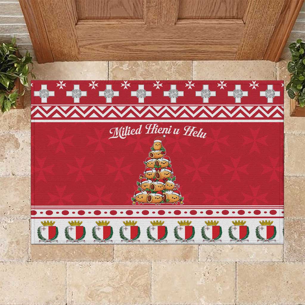 Cute Maltese Imqaret Pastry Christmas Rubber Doormat Christmas Joy in Malta - Wonder Print Shop