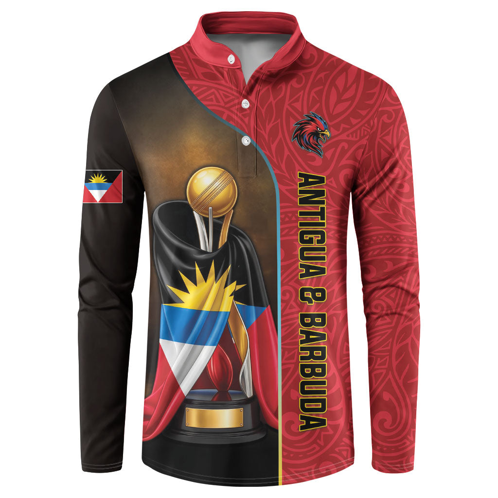 Personalized Antigua and Barbuda Cricket 2026 Button Sweatshirt Falcons First-Time Champions Trophy Red Edition