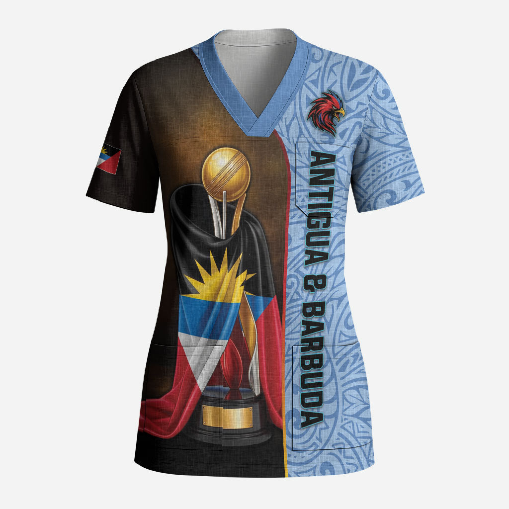 Personalized Antigua and Barbuda Cricket 2026 Scrub Top Falcons First-Time Champions Trophy Blue Edition