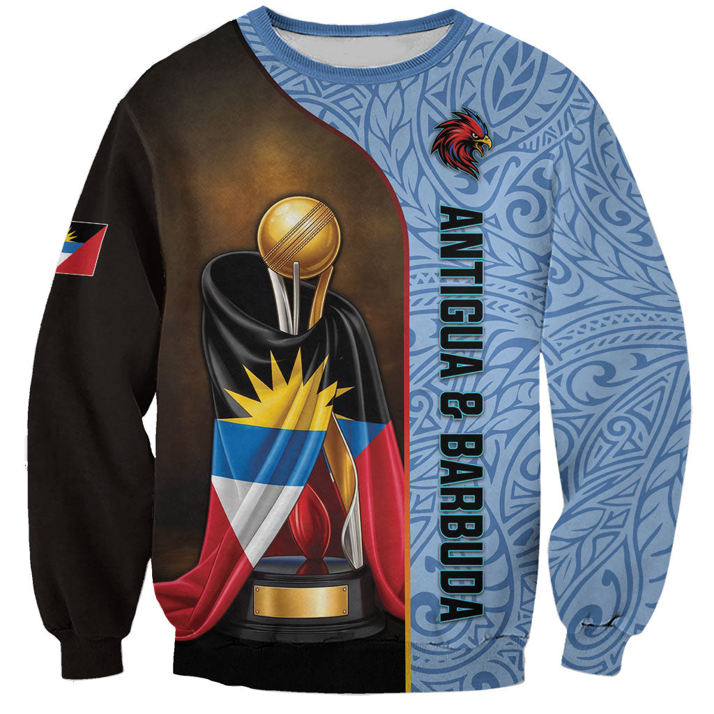 Personalized Antigua and Barbuda Cricket 2026 Sweatshirt Falcons First-Time Champions Trophy Blue Edition