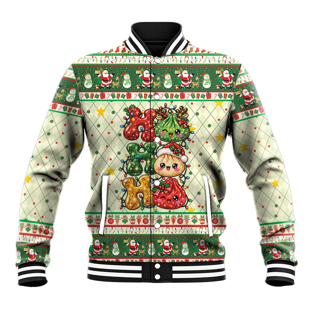 Funny Christmas Food Baseball Jacket Ho Ho Ho Squishy Dumpling