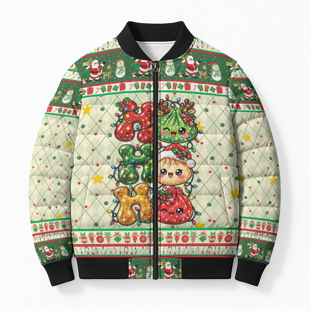 Funny Christmas Food Bomber Puffer Jacket Ho Ho Ho Squishy Dumpling