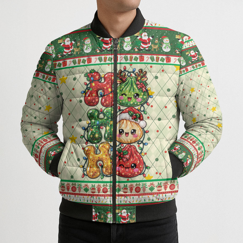 Funny Christmas Food Bomber Puffer Jacket Ho Ho Ho Squishy Dumpling