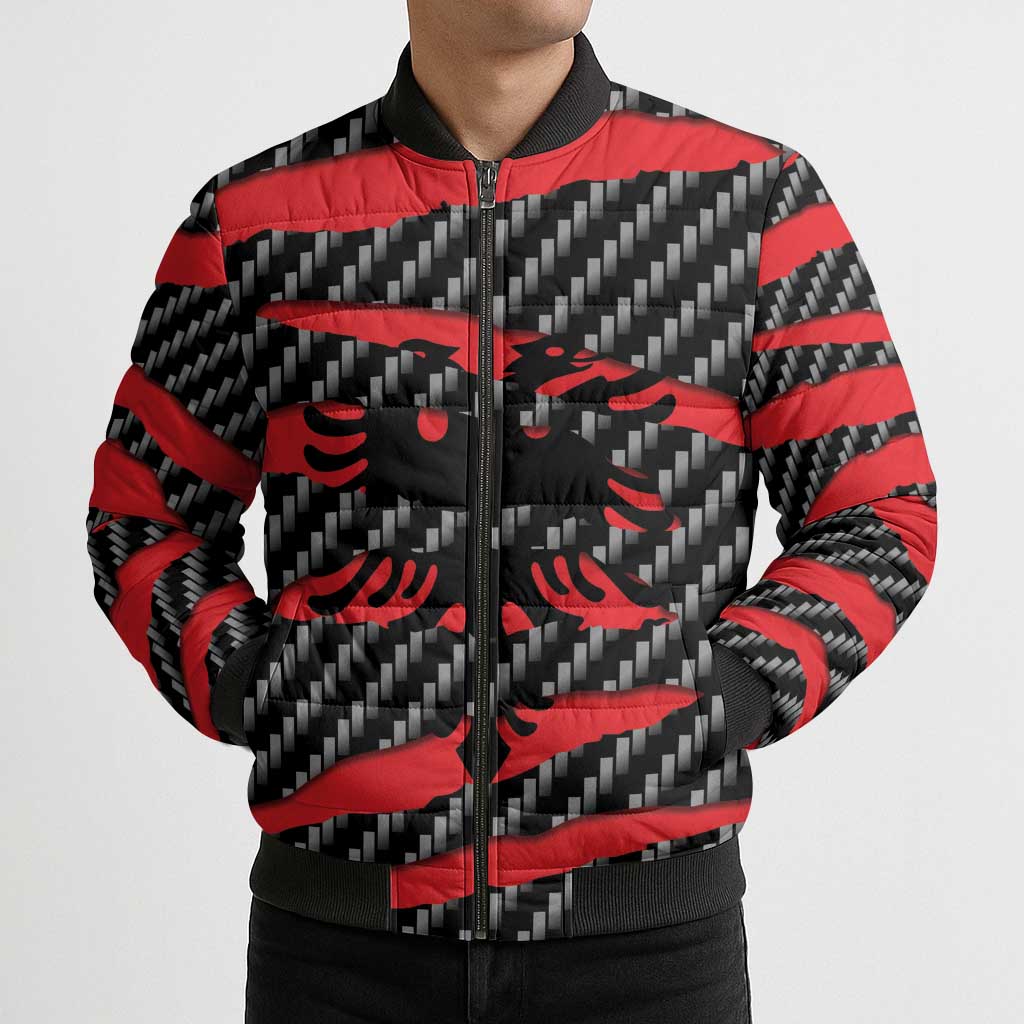 Albania Beast Bomber Puffer Jacket Ripped Flag Graphic - Wonder Print Shop