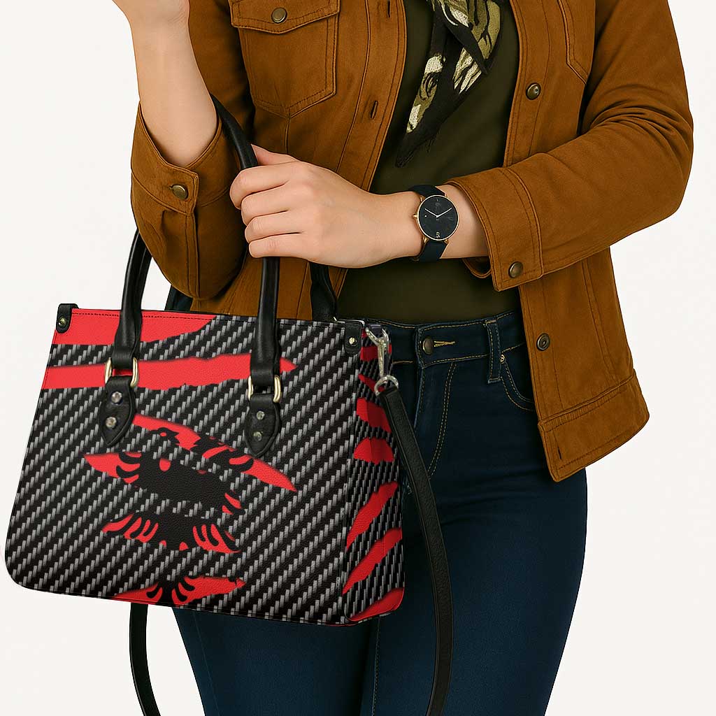 Albania Beast Leather Bag Ripped Flag Graphic - Wonder Print Shop