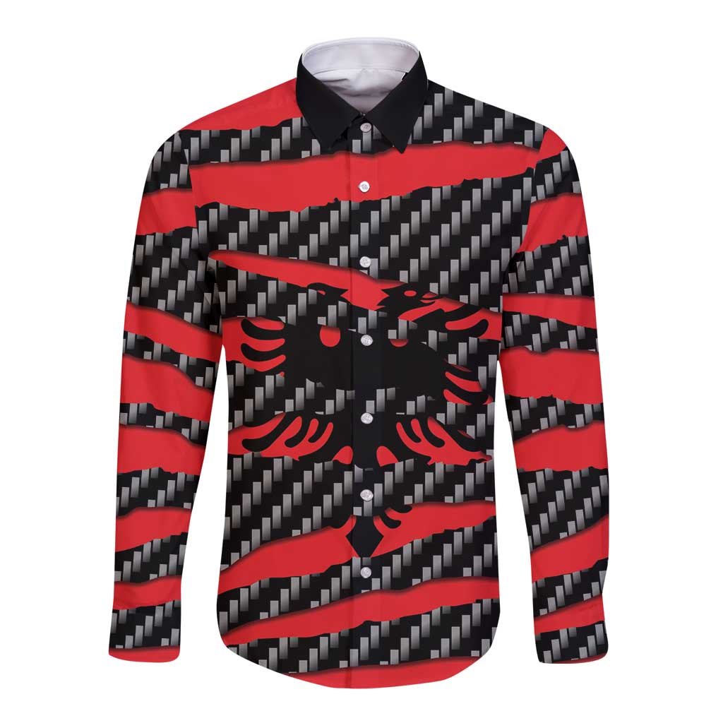 Albania Beast Long Sleeve Button Shirt Ripped Flag Graphic - Wonder Print Shop