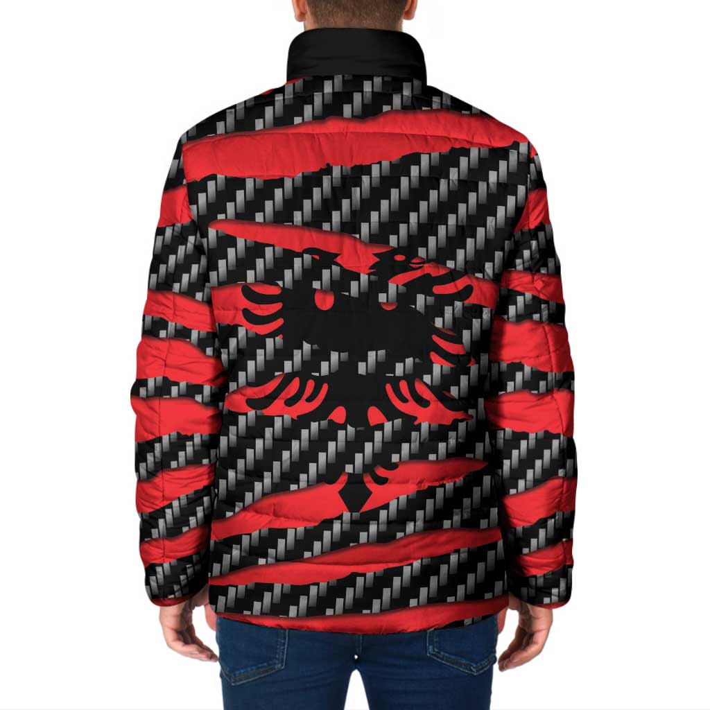 Albania Beast Padded Jacket Ripped Flag Graphic - Wonder Print Shop