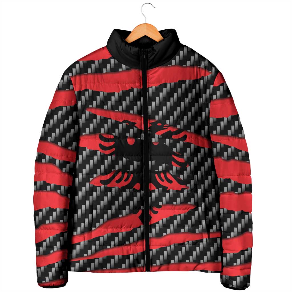 Albania Beast Padded Jacket Ripped Flag Graphic - Wonder Print Shop