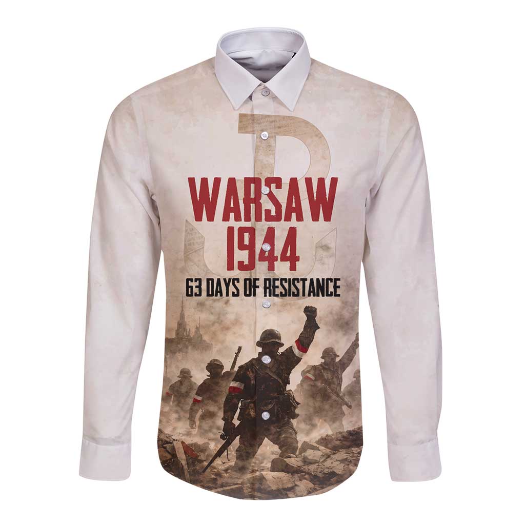 Polish Kotwica Warsaw Uprising 1944 Long Sleeve Button Shirt 63 Days of Resistance WWII