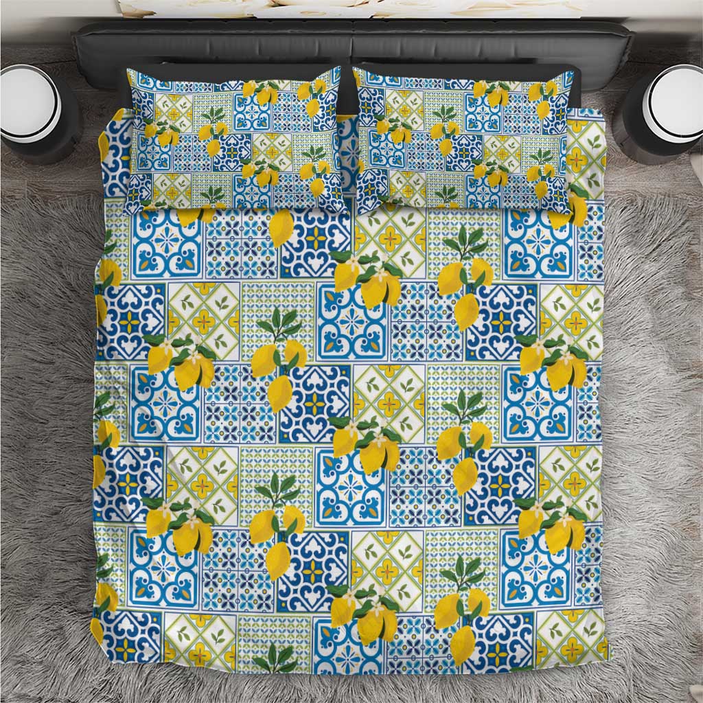 Sicily Italy Lemon Maiolica Bedding Set Sicilian Citrus Tile Mediterranean Art