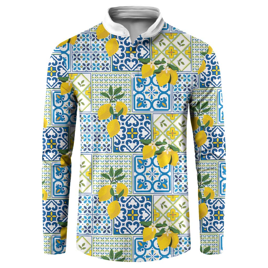 Sicily Italy Lemon Maiolica Button Sweatshirt Sicilian Citrus Tile Mediterranean Art