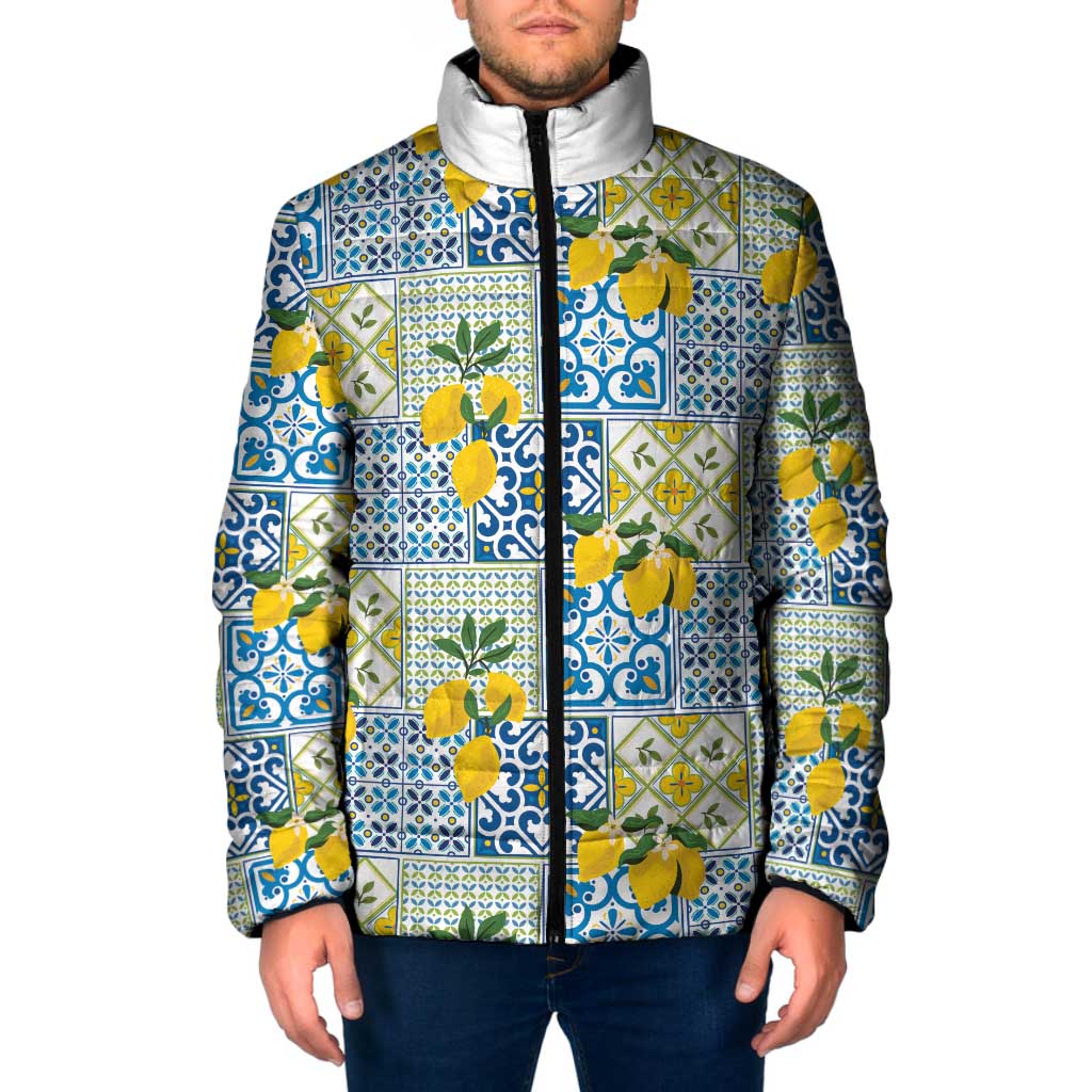 Sicily Italy Lemon Maiolica Padded Jacket Sicilian Citrus Tile Mediterranean Art
