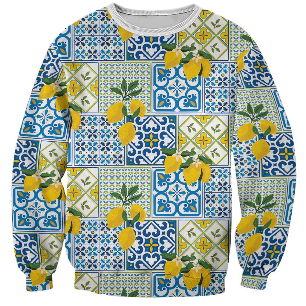 Sicily Italy Lemon Maiolica Sweatshirt Sicilian Citrus Tile Mediterranean Art