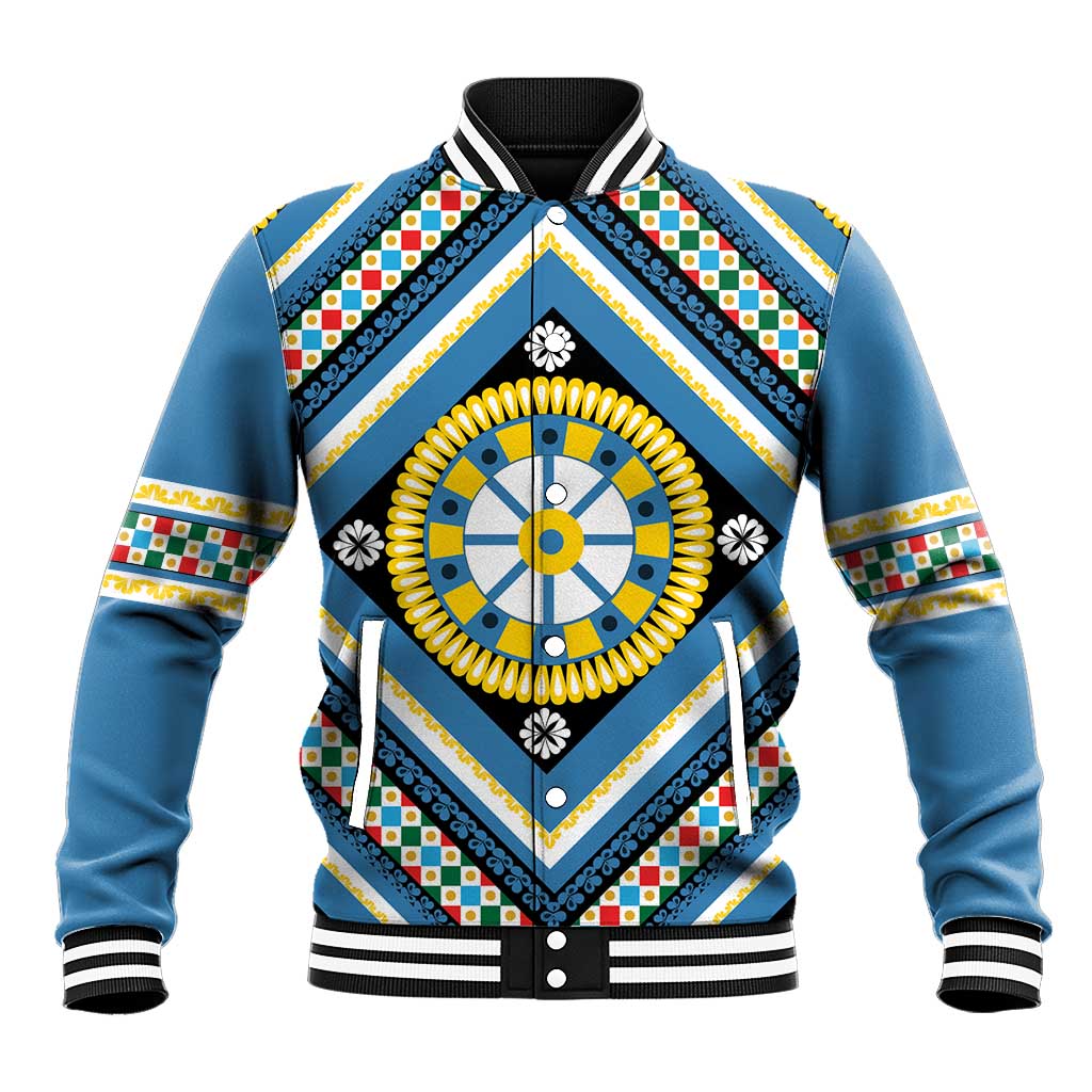 Sicily Italy Carretto Siciliano Baseball Jacket Azure Sicilian Cart Wheel Pattern