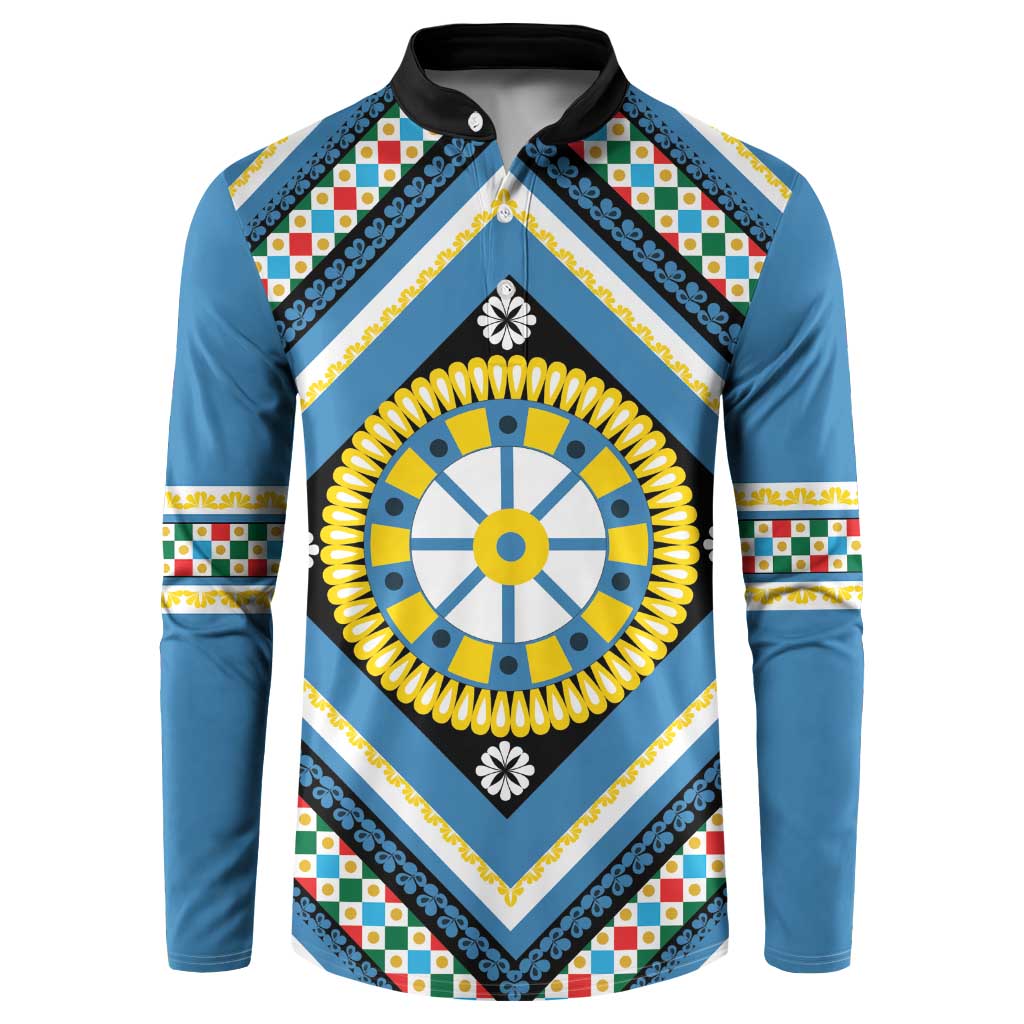 Sicily Italy Carretto Siciliano Button Sweatshirt Azure Sicilian Cart Wheel Pattern