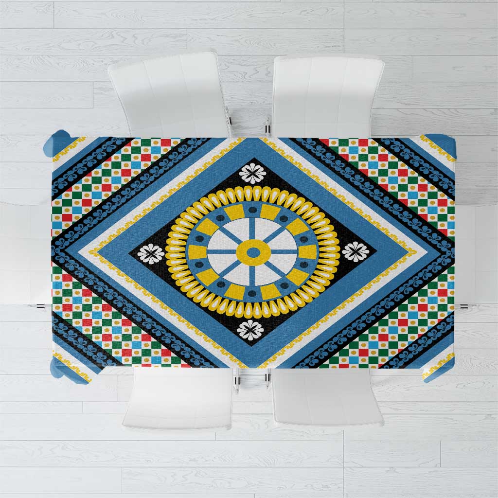Sicily Italy Carretto Siciliano Tablecloth Azure Sicilian Cart Wheel Pattern