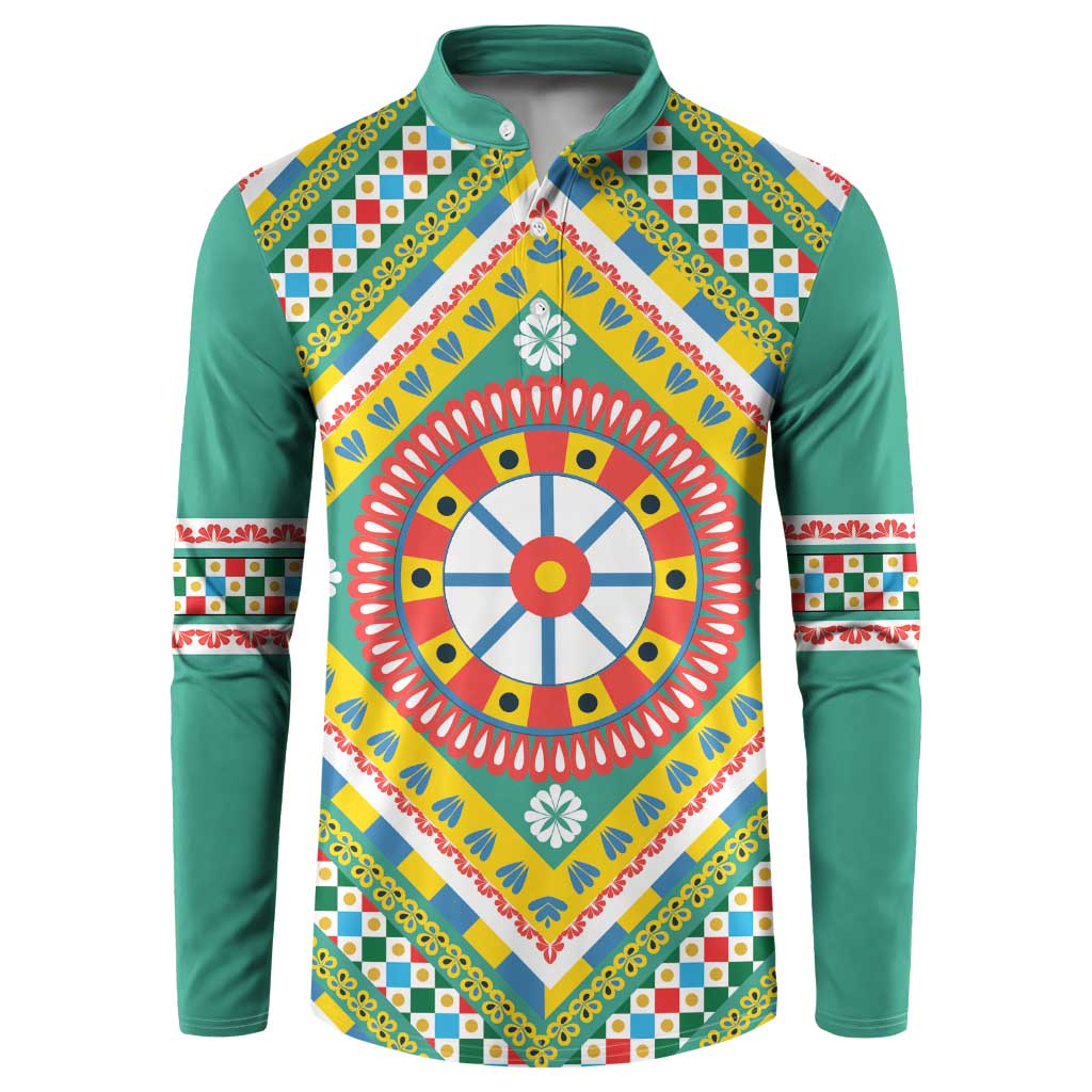 Sicily Italy Carretto Siciliano Button Sweatshirt Green Sicilian Cart Wheel Pattern