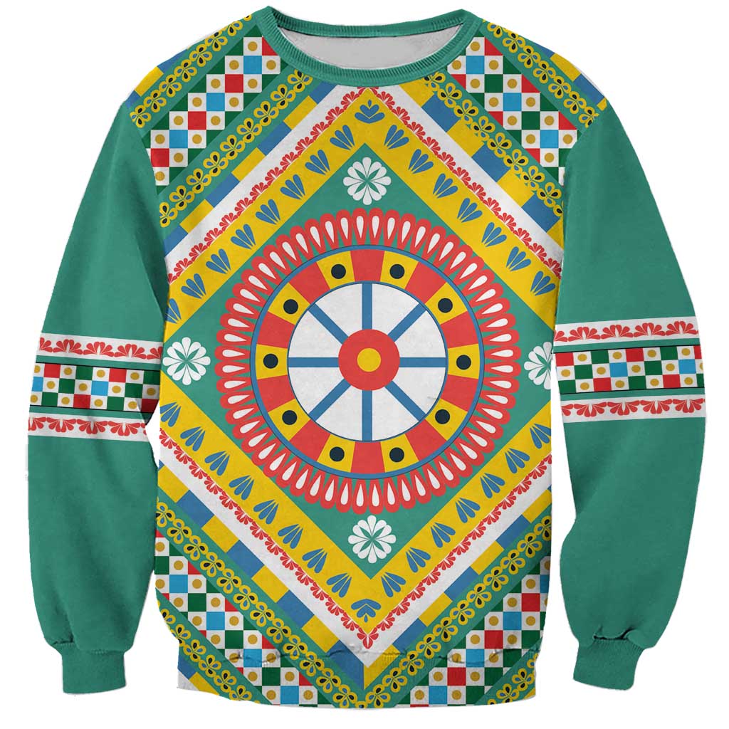 Sicily Italy Carretto Siciliano Sweatshirt Green Sicilian Cart Wheel Pattern