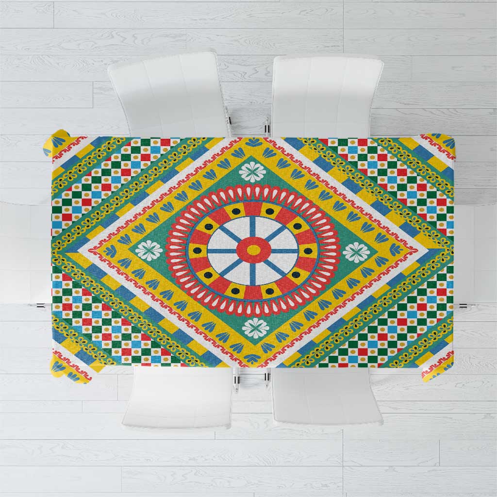 Sicily Italy Carretto Siciliano Tablecloth Green Sicilian Cart Wheel Pattern