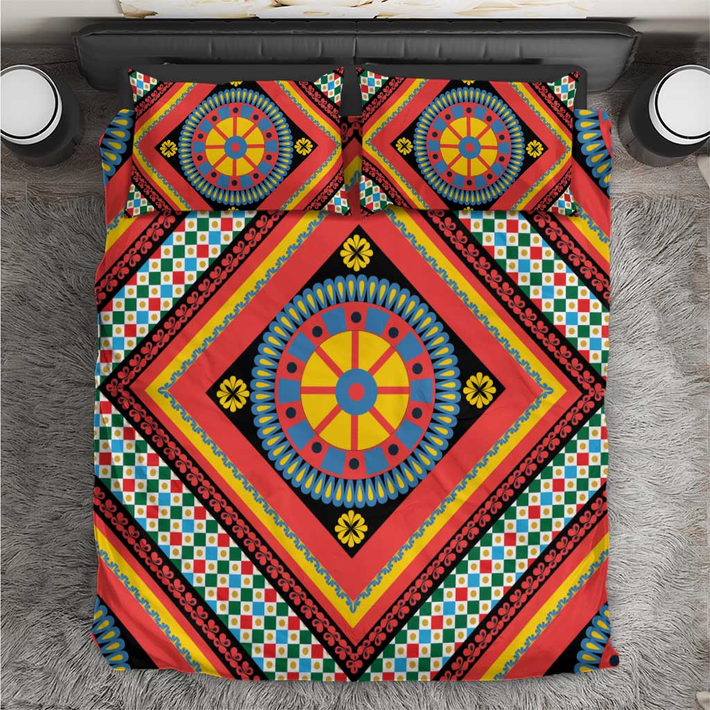 Sicily Italy Carretto Siciliano Bedding Set Red Sicilian Cart Wheel Pattern