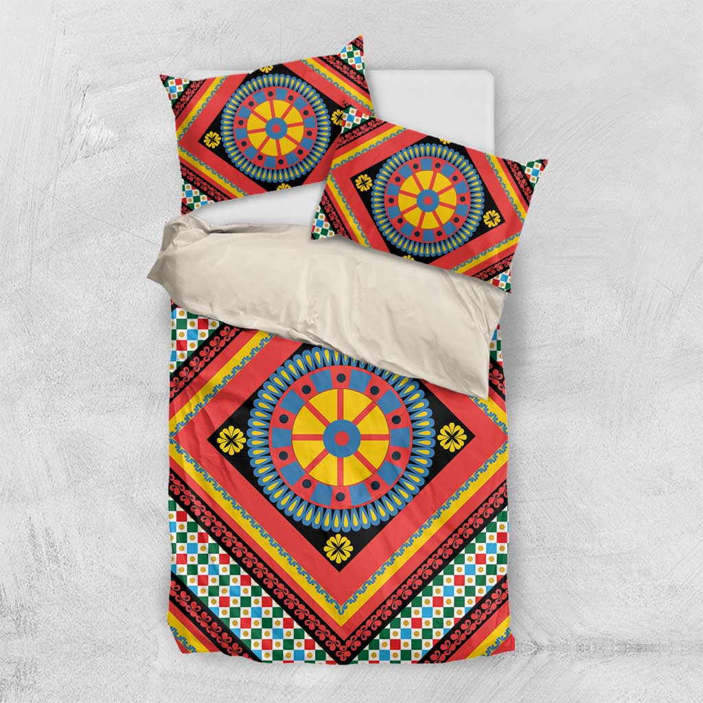 Sicily Italy Carretto Siciliano Bedding Set Red Sicilian Cart Wheel Pattern