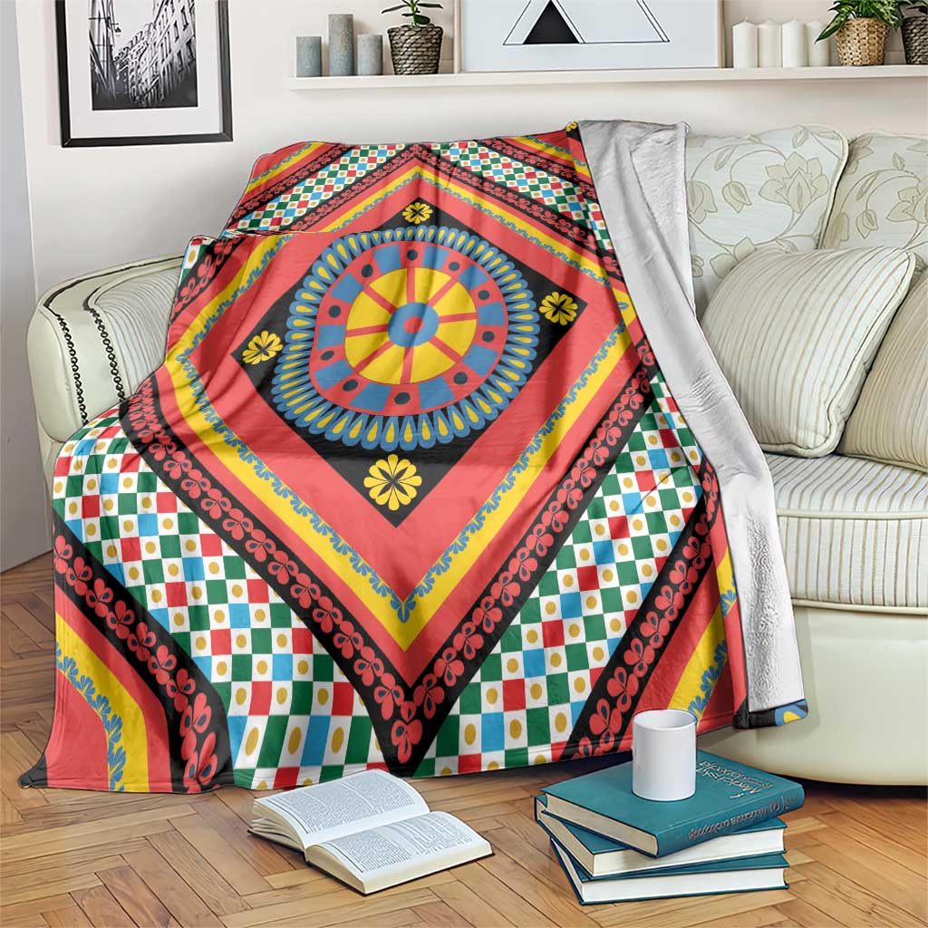 Sicily Italy Carretto Siciliano Blanket Red Sicilian Cart Wheel Pattern