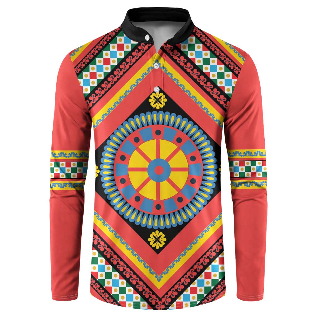Sicily Italy Carretto Siciliano Button Sweatshirt Red Sicilian Cart Wheel Pattern