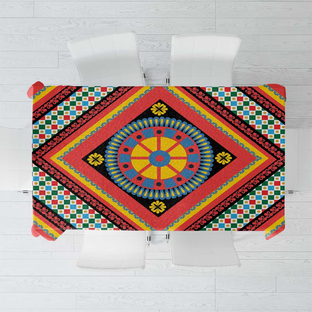 Sicily Italy Carretto Siciliano Tablecloth Red Sicilian Cart Wheel Pattern