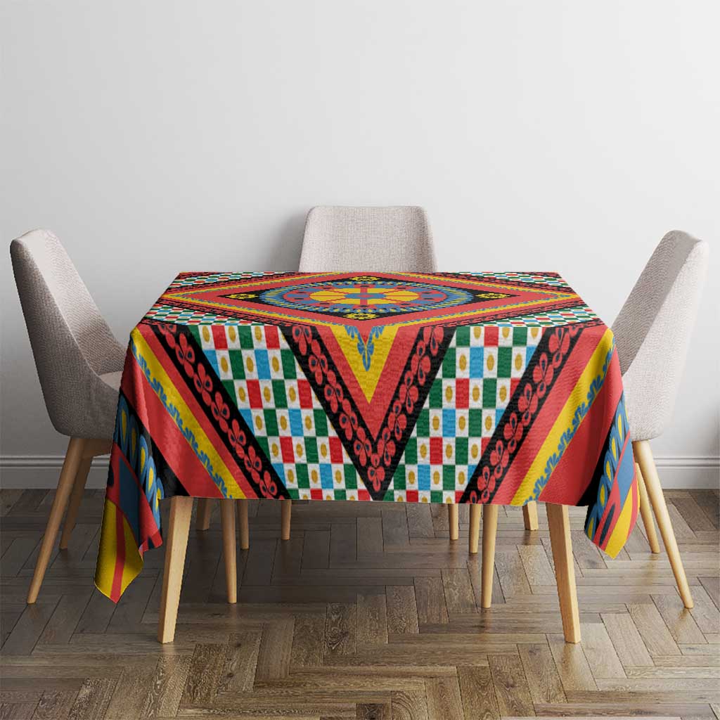 Sicily Italy Carretto Siciliano Tablecloth Red Sicilian Cart Wheel Pattern