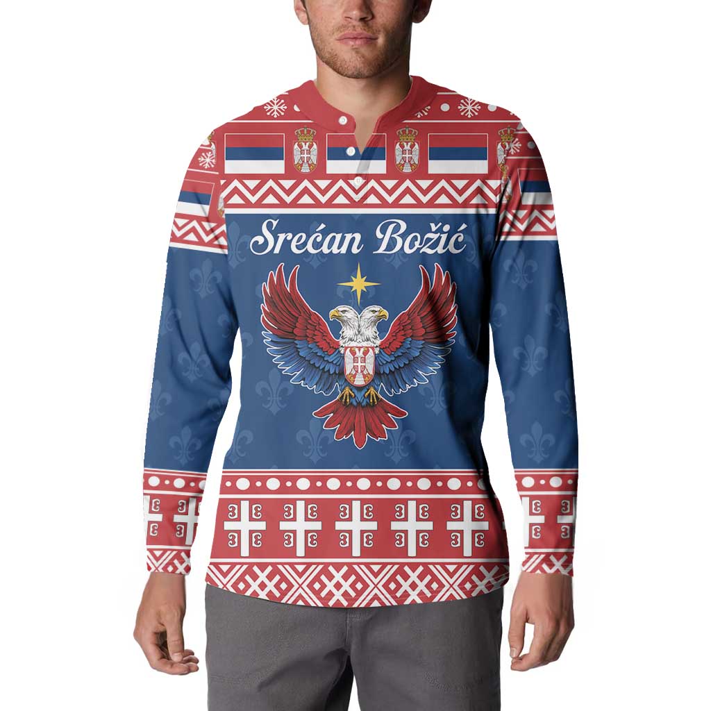Personalized Serbia Christmas Eagle Button Sweatshirt Srecan Bozic Tee - Wonder Print Shop