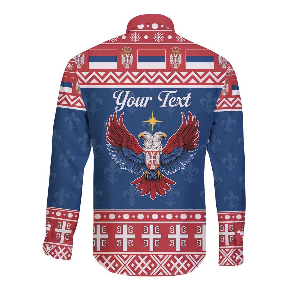 Personalized Serbia Christmas Eagle Long Sleeve Button Shirt Srecan Bozic Tee - Wonder Print Shop
