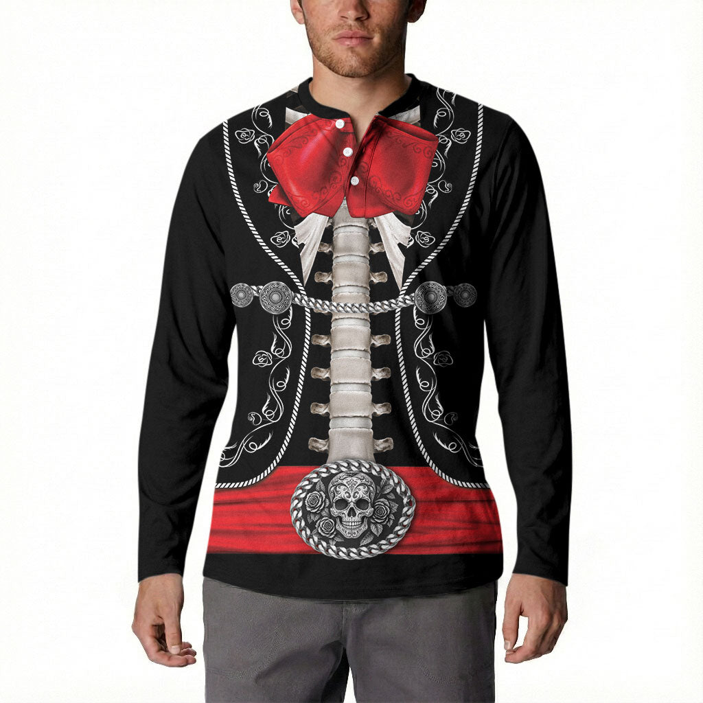 Mexico Dia de los Muertos Button Sweatshirt Mexican Mariachi Skeleton Style
