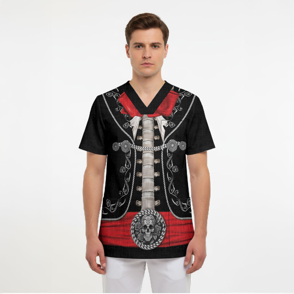 Mexico Dia de los Muertos Scrub Top Mexican Mariachi Skeleton Style