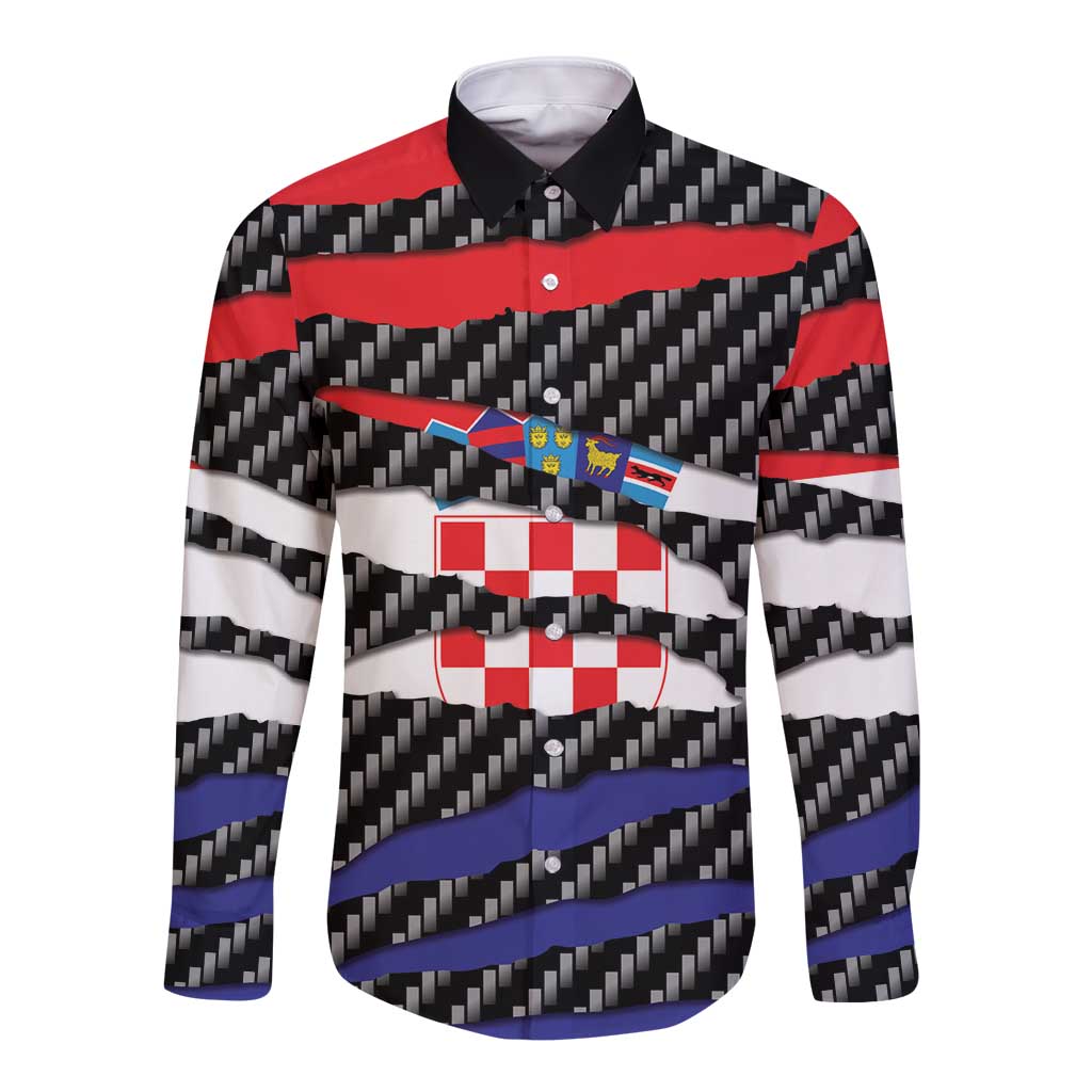 Croatia Beast Long Sleeve Button Shirt Ripped Flag Graphic - Wonder Print Shop