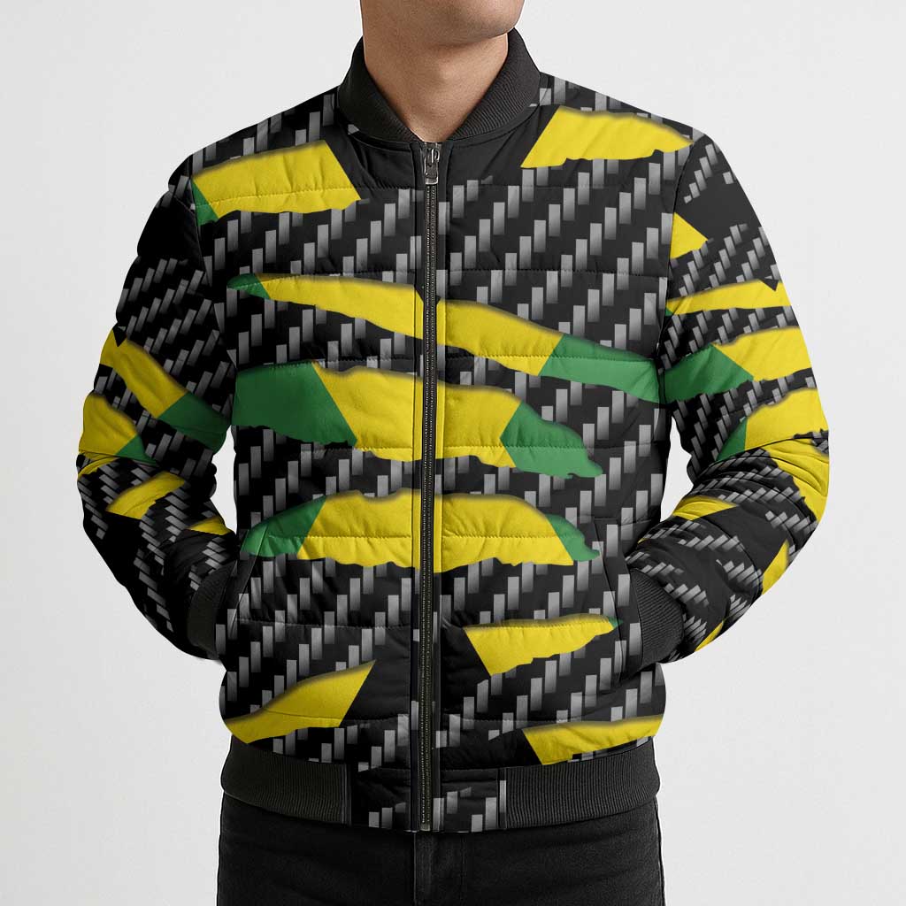 Jamaica Beast Bomber Puffer Jacket Ripped Flag Graphic - Wonder Print Shop