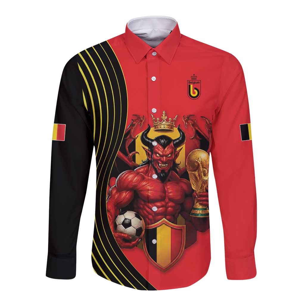 Custom World Football 2026 Belgium Long Sleeve Button Shirt Red Devils Go Champions - Wonder Print Shop