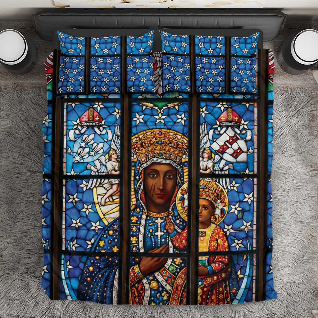 Polish Black Madonna of Czestochowa Bedding Set Our Lady of Poland Stained Glass