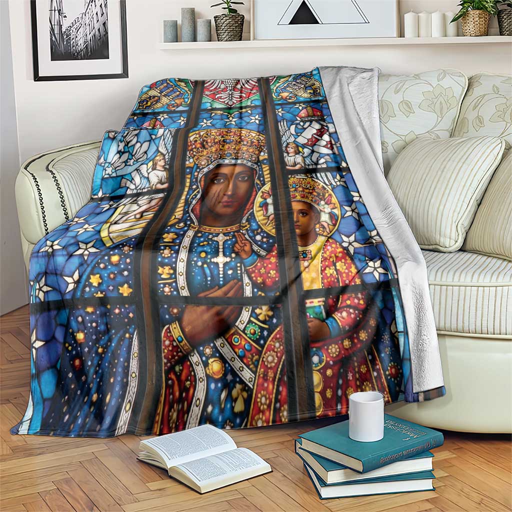 Polish Black Madonna of Czestochowa Blanket Our Lady of Poland Stained Glass