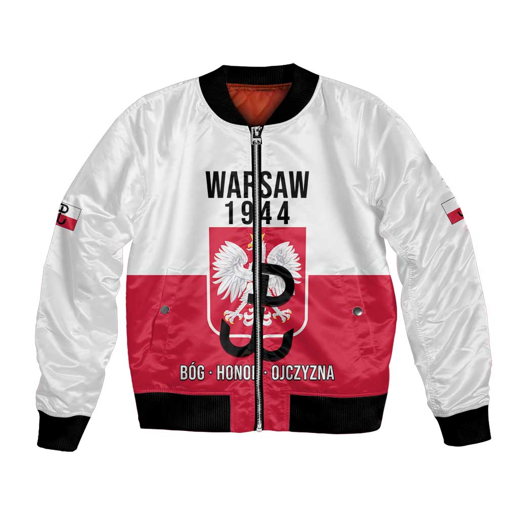 Personalized Warsaw Uprising 1944 Poland Bomber Jacket White Eagle Kotwica Bóg Honor Ojczyzna