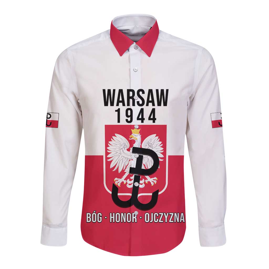 Personalized Warsaw Uprising 1944 Poland Long Sleeve Button Shirt White Eagle Kotwica Bóg Honor Ojczyzna