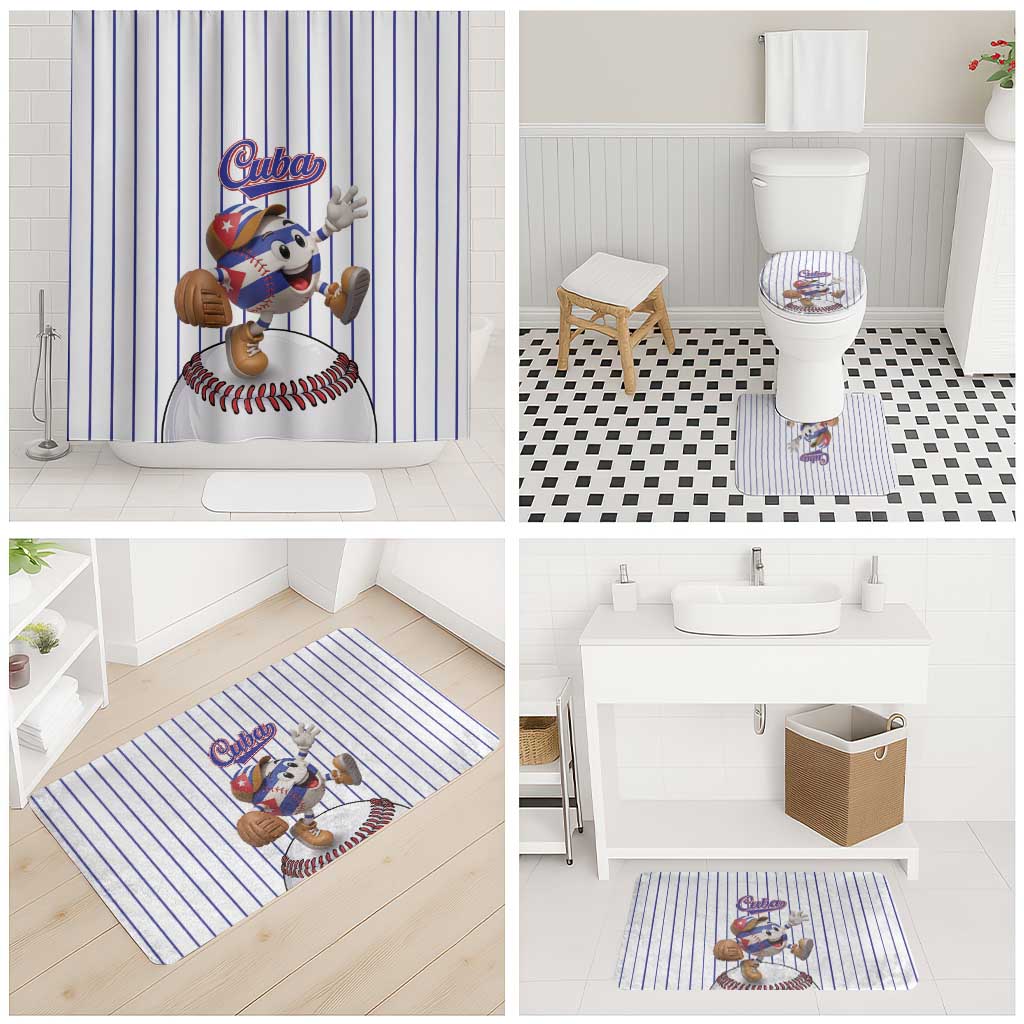 Cuba Baseball Bathroom Set Cuban Flag Mascot Design
