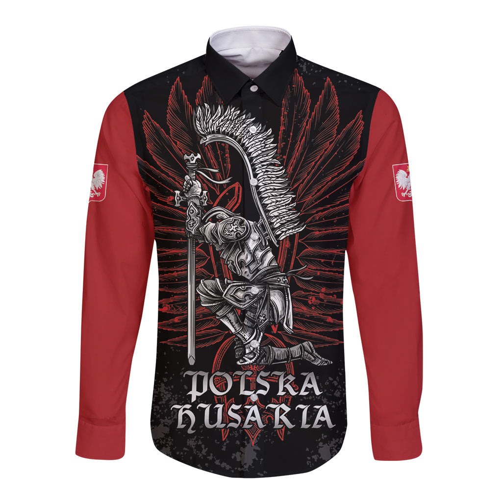Personalized Poland Husaria Long Sleeve Button Shirt Polska Winged Hussar Knight Pride