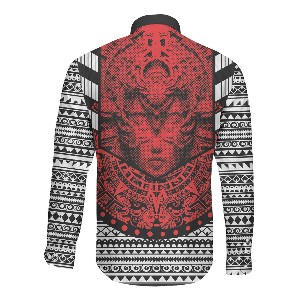 Mexico Aztec Warrior Goddess Long Sleeve Button Shirt Tribal Aztec Heritage