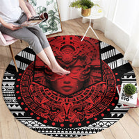 Mexico Aztec Warrior Goddess Round Carpet Tribal Aztec Heritage