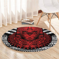 Mexico Aztec Warrior Goddess Round Carpet Tribal Aztec Heritage