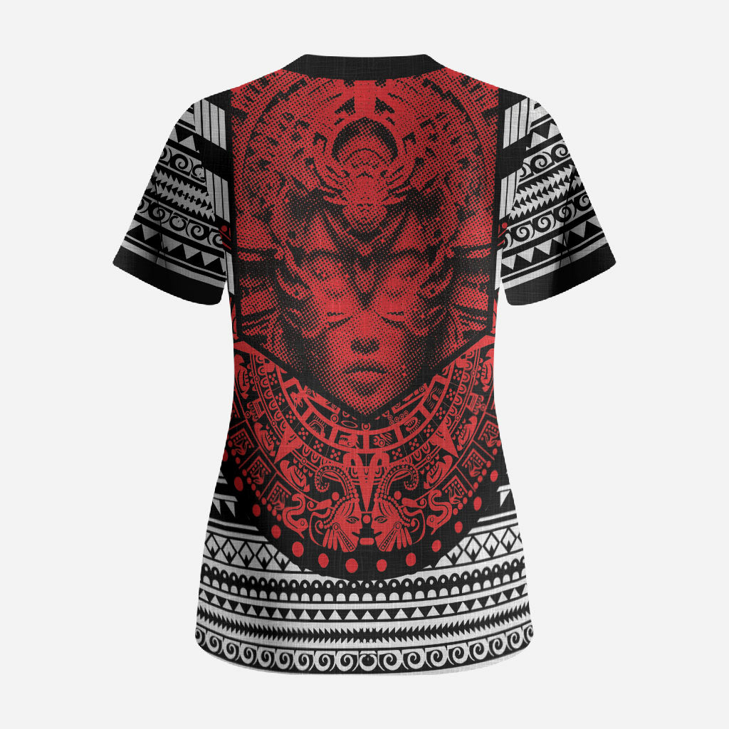 Mexico Aztec Warrior Goddess Scrub Top Tribal Aztec Heritage