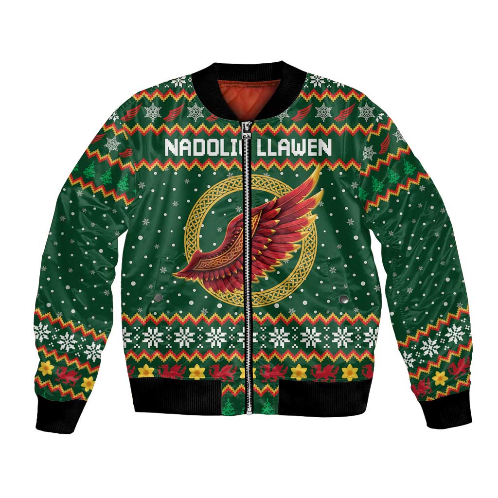 Personalized Montgomeryshire Wales Christmas Bomber Jacket Celtic Red Wing Cymru Heritage - Wonder Print Shop